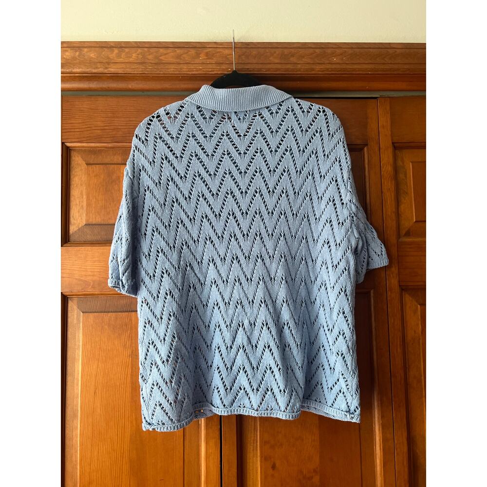 BDG Women's Open Knit Crochet Cardigan Sweater Short Sleeve Powder Blue Size L - Picture 10 of 10